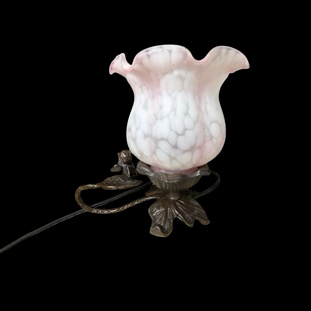Underwriters Laboratories Portable Lamp Cherub Floral Tulip Glass Table Lamp 6